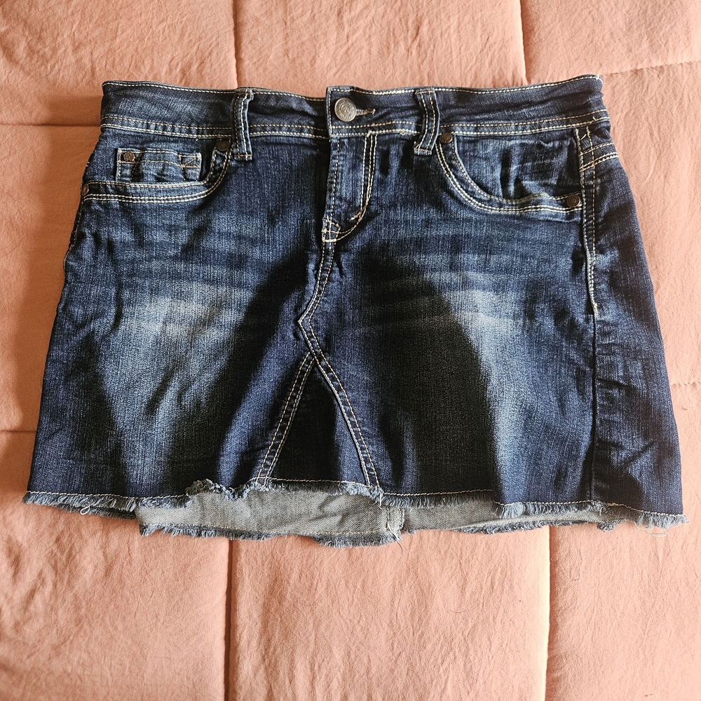 Wallflower Denim Mini Skirt with Frayed Hem